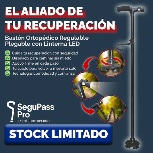 SEGUPASS PRO | Bastón Ortopédico Regulable Plegable con Linterna LED