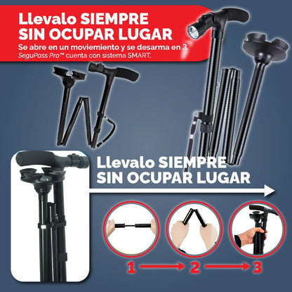 SEGUPASS PRO | Bastón Ortopédico Regulable Plegable con Linterna LED